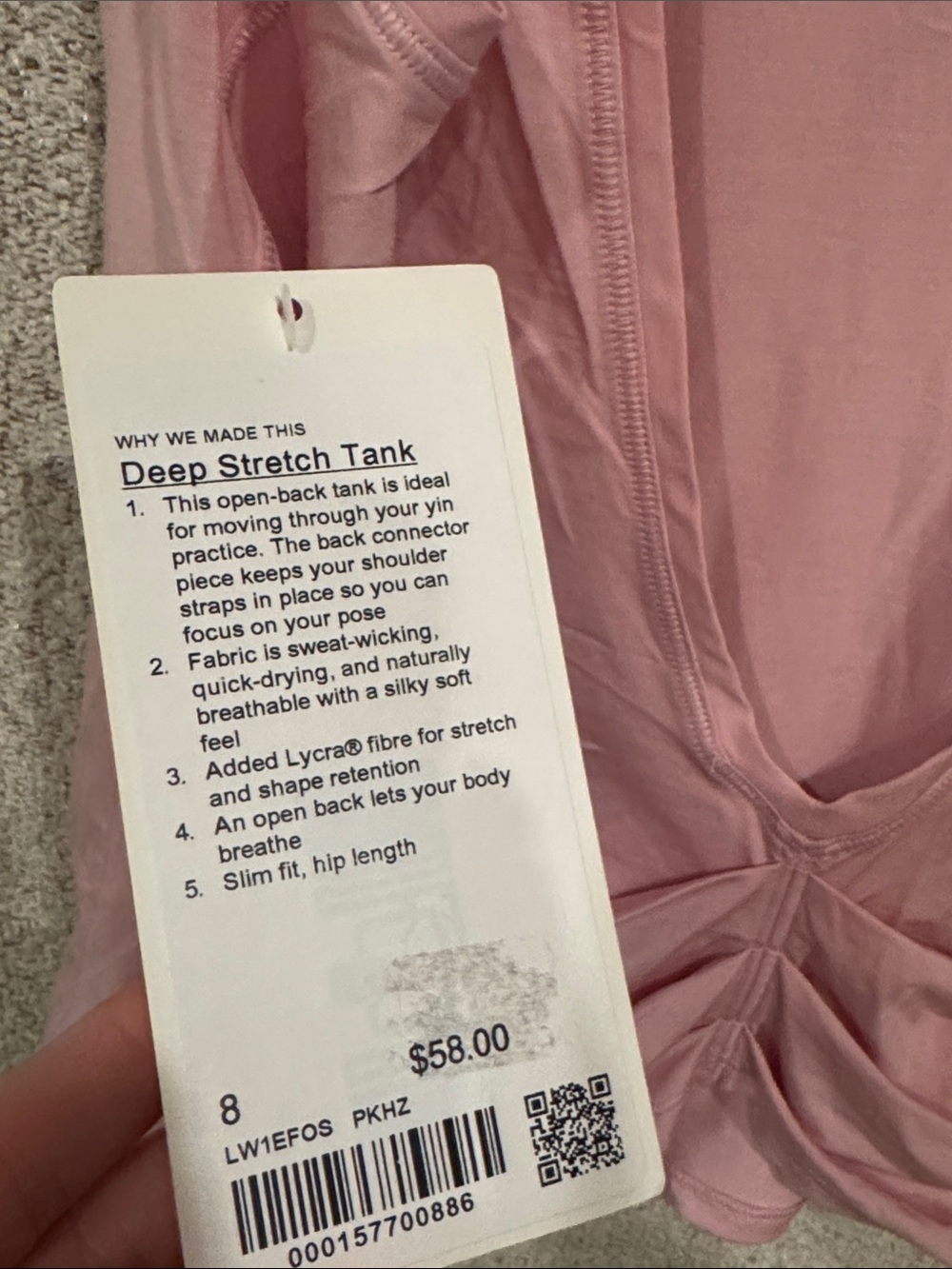 LULULEMON Deep Stretch Tank, size 8. NWT. - Picture 3 of 4